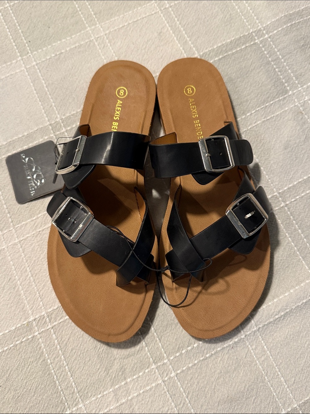Alexis Bendel Black Double-Buckle Slide Sandals
